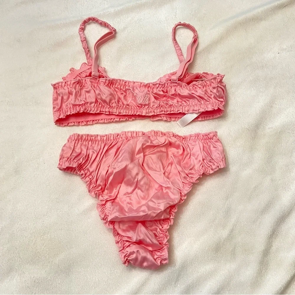 New! PINK Victoria's Secret Silky Flutter Bralette & Panty Set 1166
